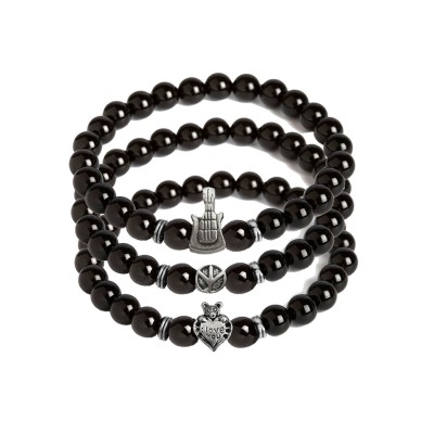 Black Onyx Multi-Design Bracelet Combo For Men/Boys